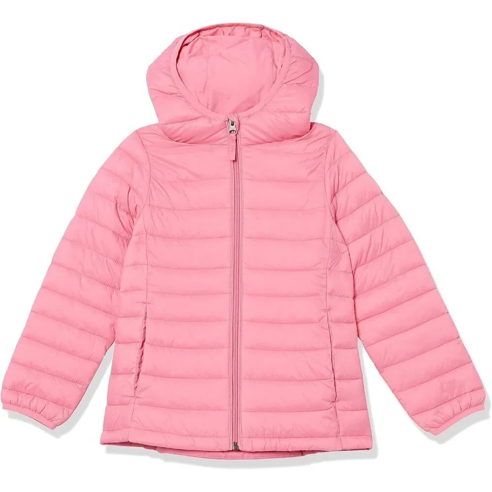 🆕Girls Bright Pink Lightweight Water Resistant Hooded Puffer Jacket Winter Coat